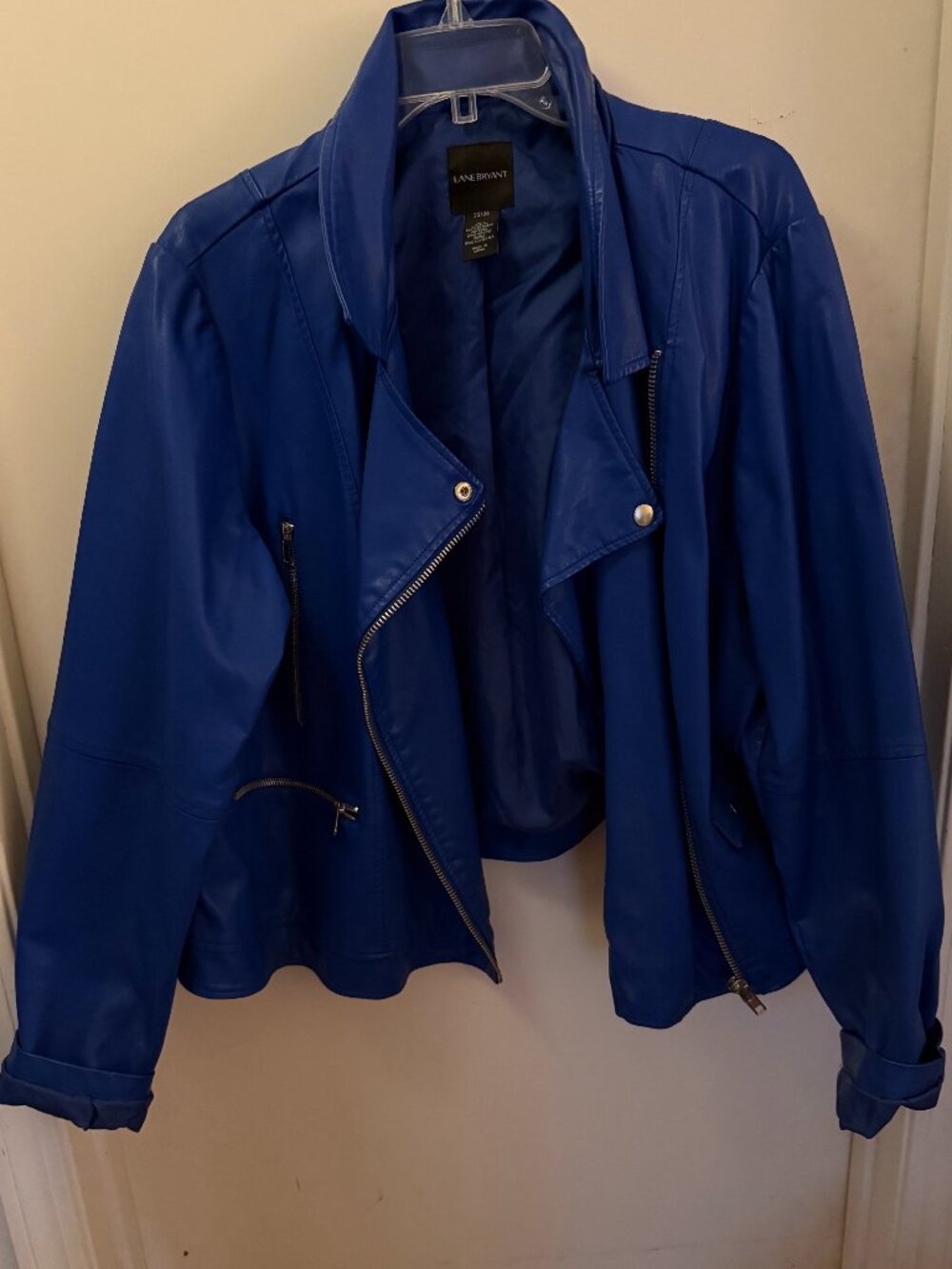 Lane Bryant Cobalt Blue Faux Leather Motorcycle Jacket W 22-24